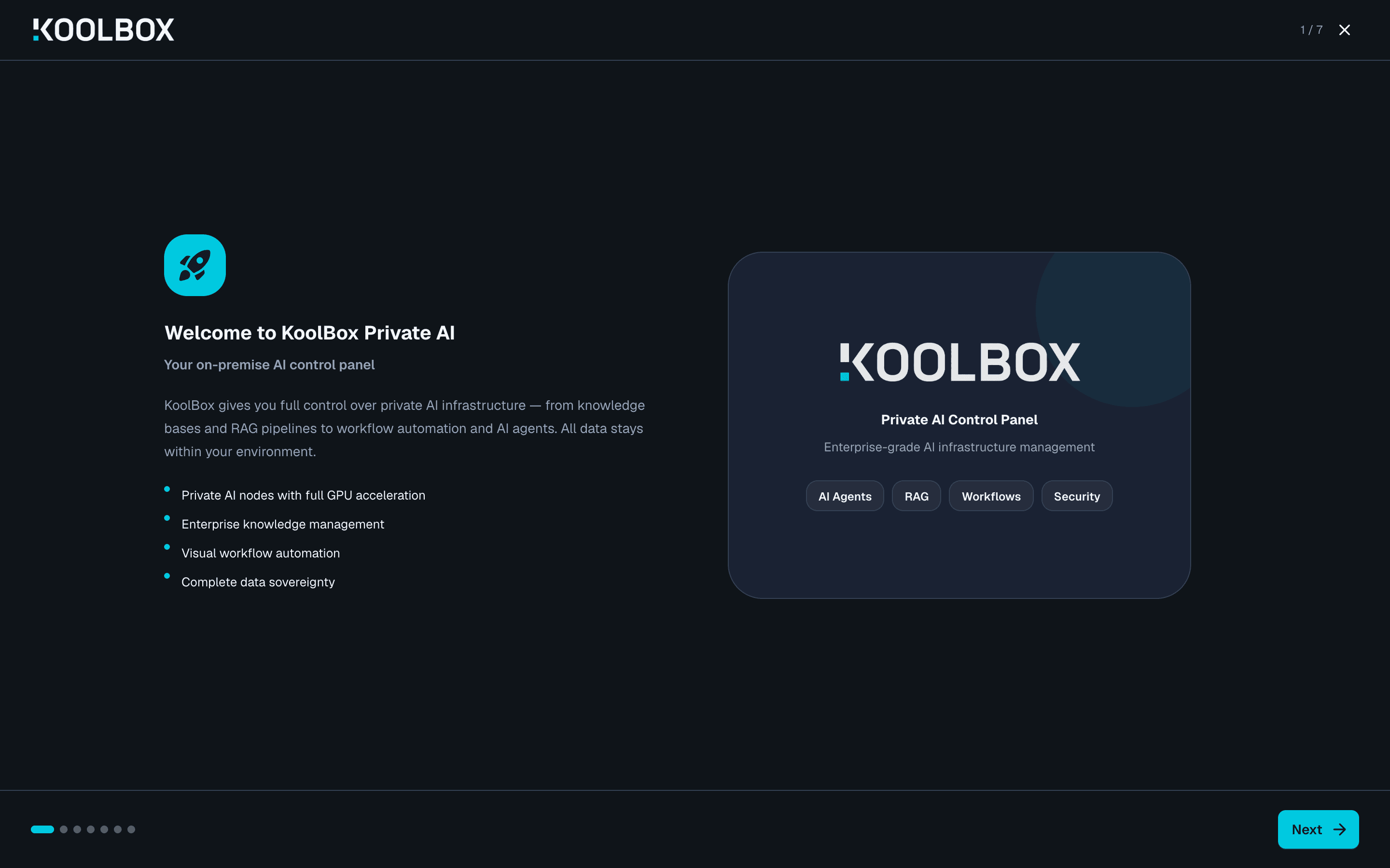 The first step of the KoolBox welcome walkthrough